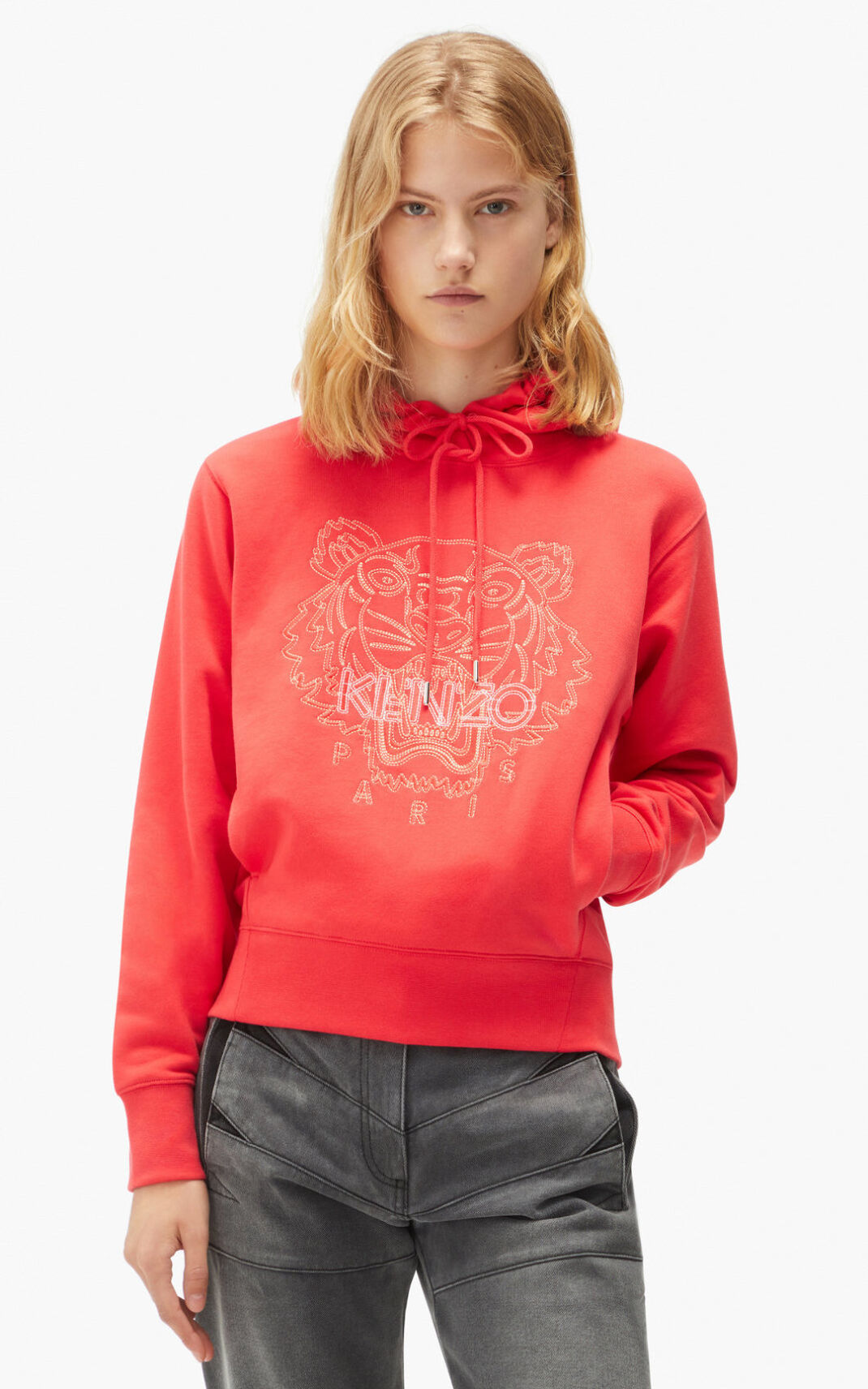 Kenzo Tiger Hoodie Red For Womens 6783ATYFM